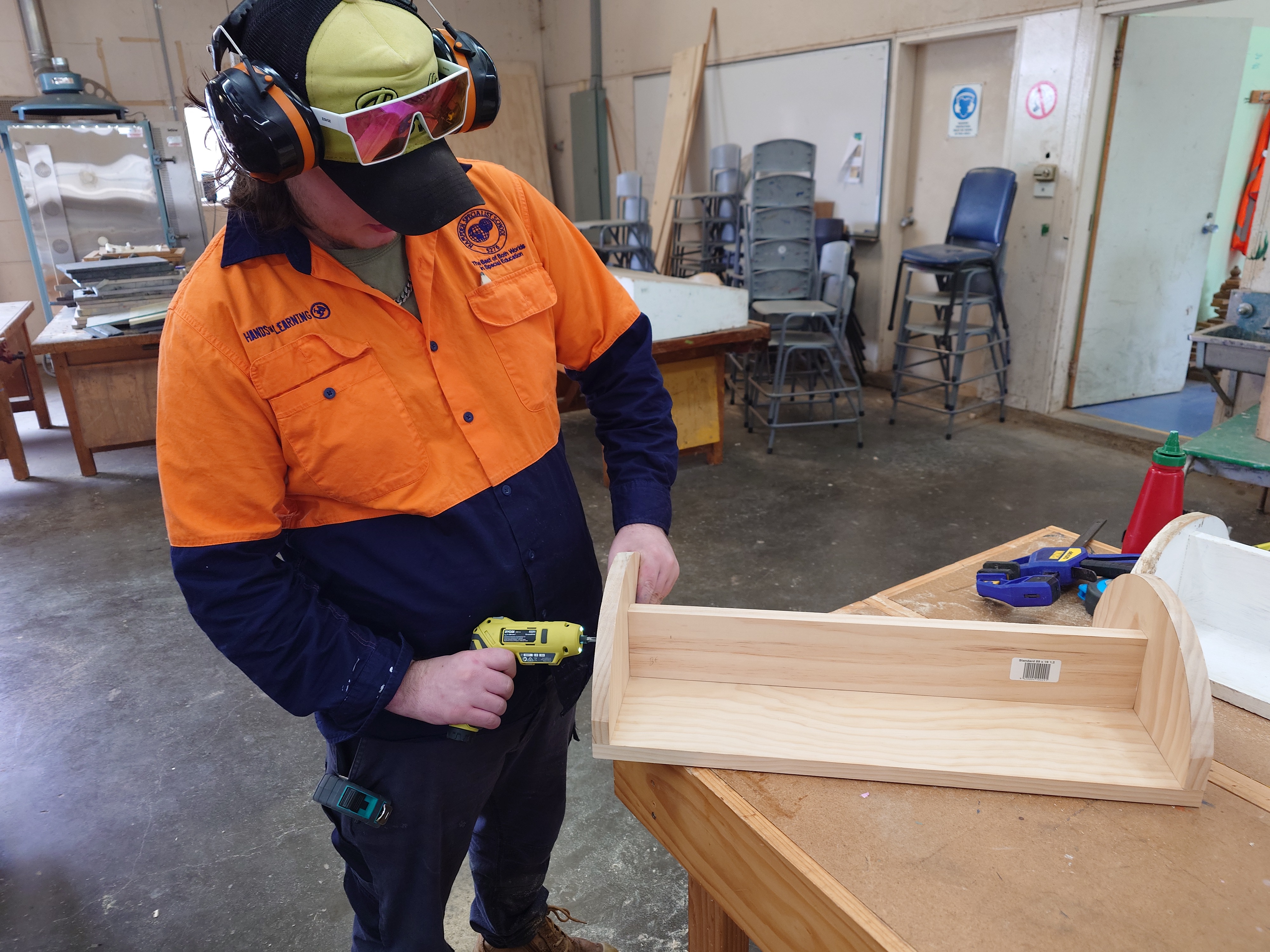 Student doing woodwork